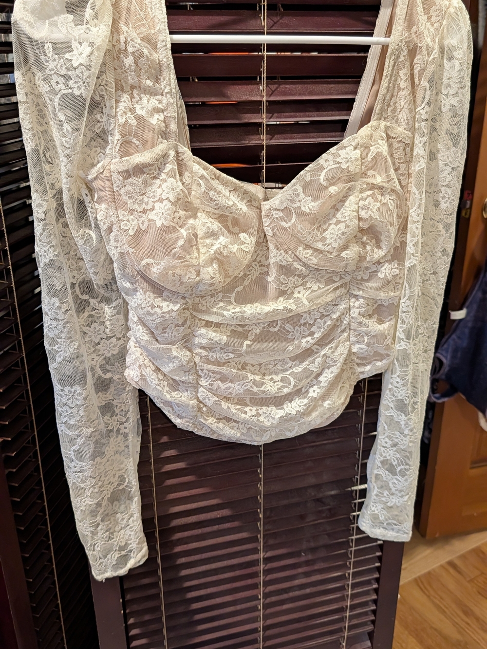 Ivory Lace Long-Sleeve Corset Top